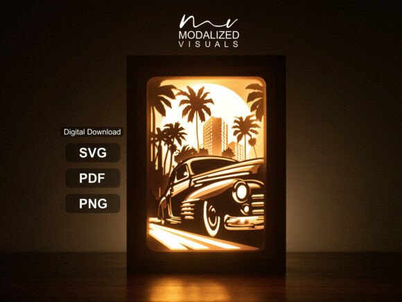 Classic Car Lightbox Paper Cut: Vintage Style