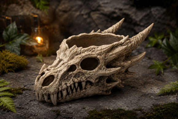 Dragon Skull Planter: Dark Fantasy Decor