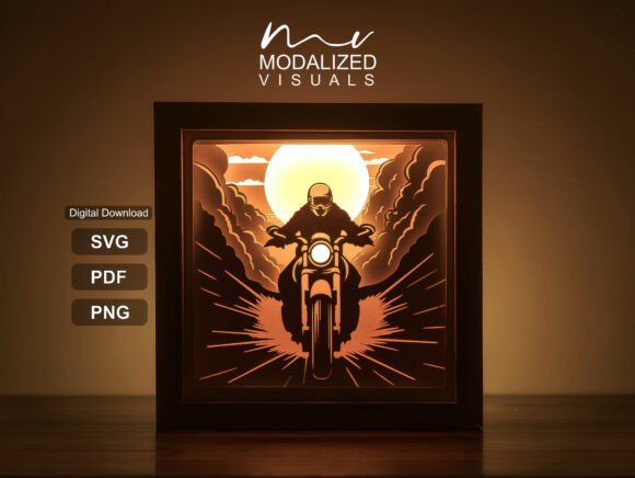Motorcycle Rider Lightbox Paper Cut Guide