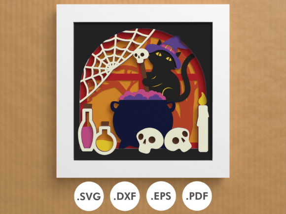 Shadowbox Witch Cat Brewing Potion: A Spooky Craft